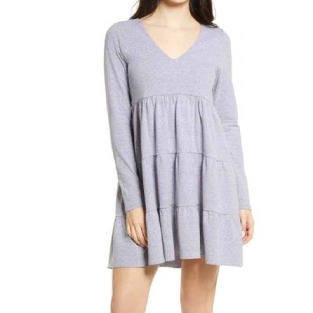 NWT BP. Nordstrom Tiered Long Sleeve Knit Dress Size large Blue Forever